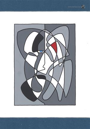  Portrait contemporain - dessin - calligraphie - Visage au triangle rouge - Twoodje)
