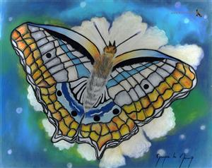 pastel - dessin - calligraphie - Papillon sur sa fleur - Le Moing Maryse)