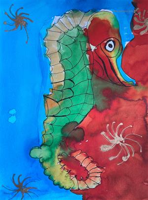  MARINE, mer, mare & lac - peinture - Hippocampe 04 - AERH Arts)