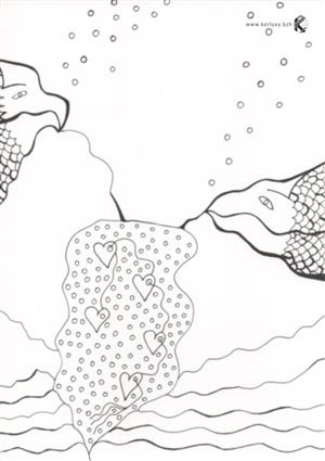 dessin - calligraphie - 2 poissons et le filet de cœurs - Le Moing Maryse)