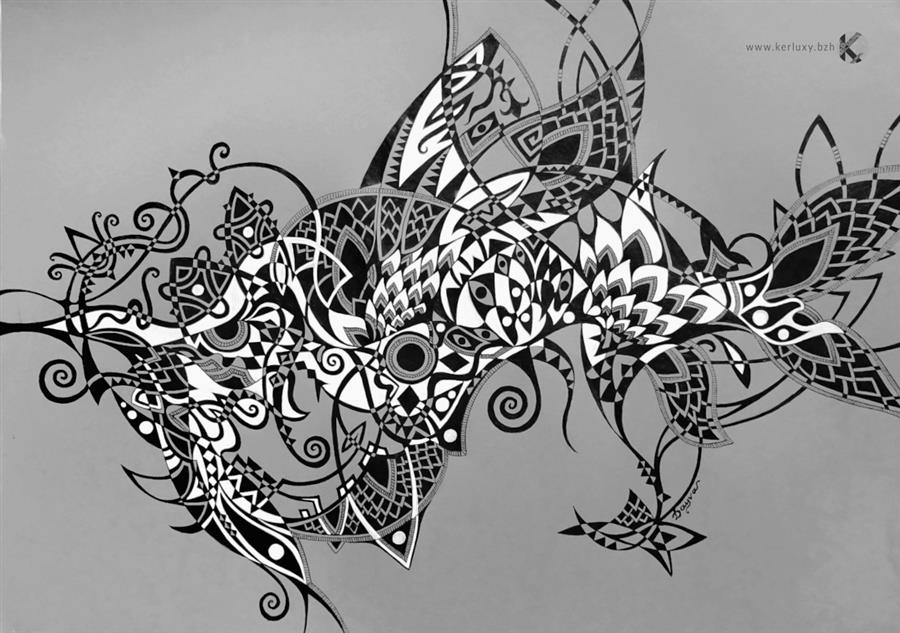 drawing - calligraphy - Exotic Fish - Achikhman Dayva