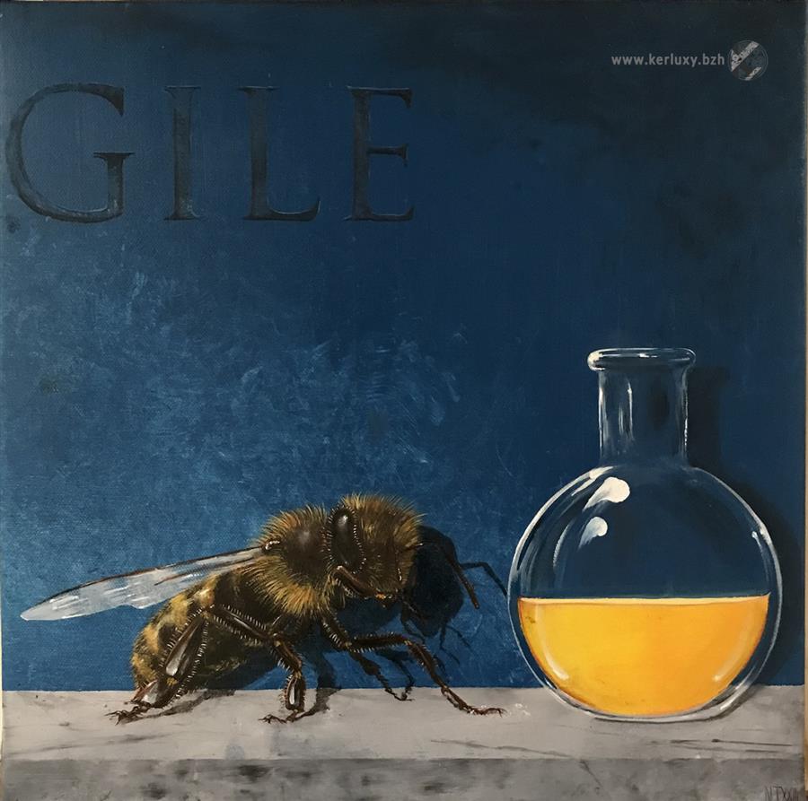 painting - GILE - bee and jar of honey - Le Tutour Nicolas