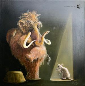 oil - painting - Mammoth VS Mouse - Tristan)