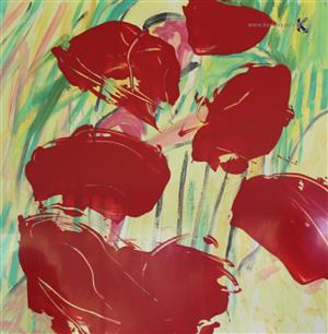 acrylique - peinture - Les 6 coquelicots - Paugam Daniel)