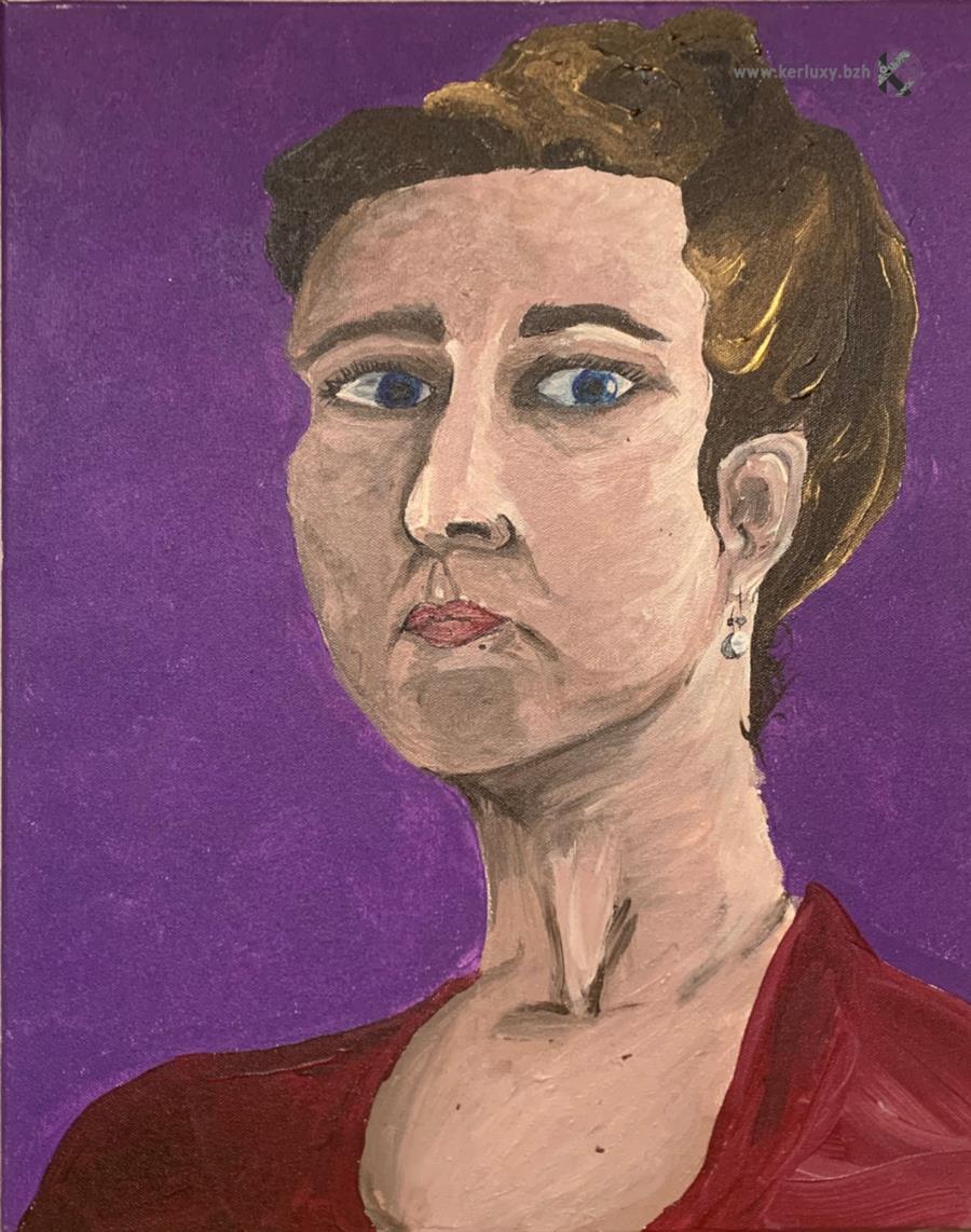 peinture - Portrait de femme sur fond violet - JIEL