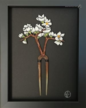 artistic assemblage - White cherry trees - Heollene Créations Broderie d'art)